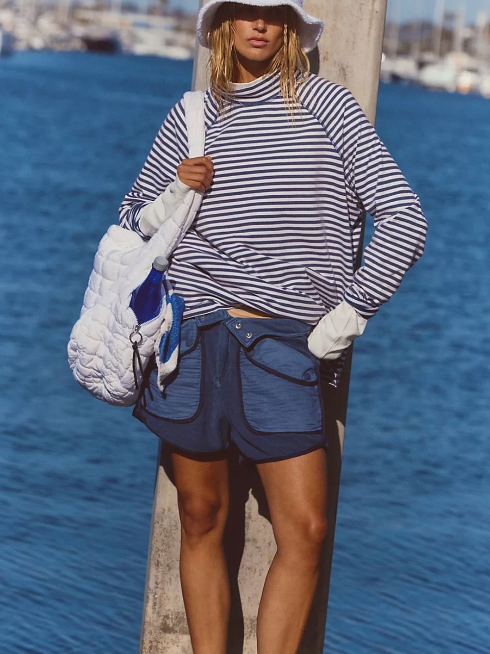 ☀️NEW Free People Movement Restoration Yarn Dye Navy & White Stripe Layer. Small - Picture 2 of 16